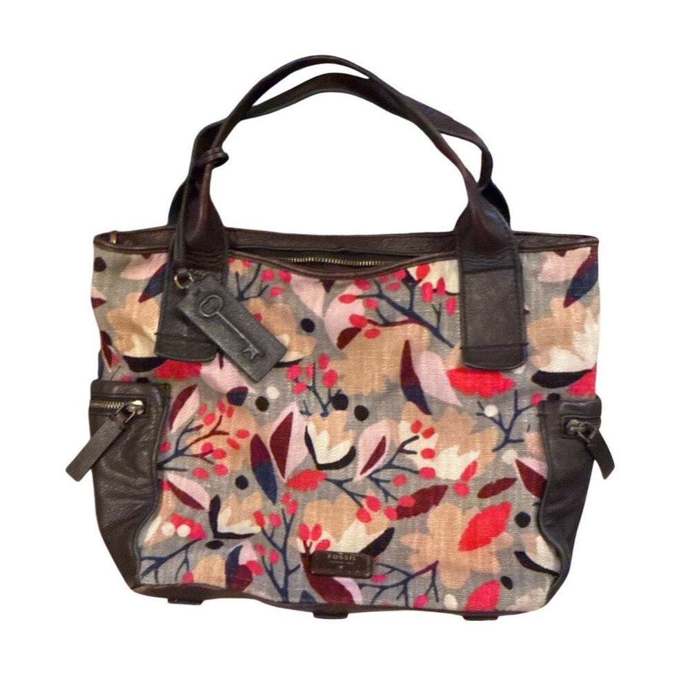 Cherry Blossom Emerson Canvas and Leather Fossil Hobo Handbag No Strap
